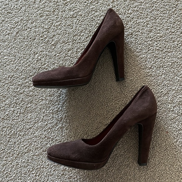 Vintage Prada suede leather almond toe stacked chunky block heel platform pump - Picture 7 of 9